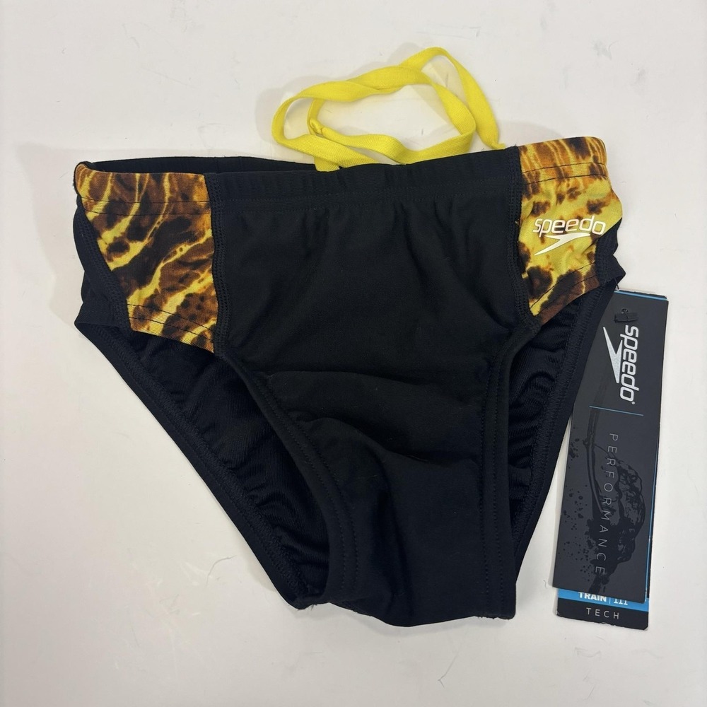 Speedo Training Swim Brief Train III‎ Tech Bottom Boys 24 7-8 Black Animal Print